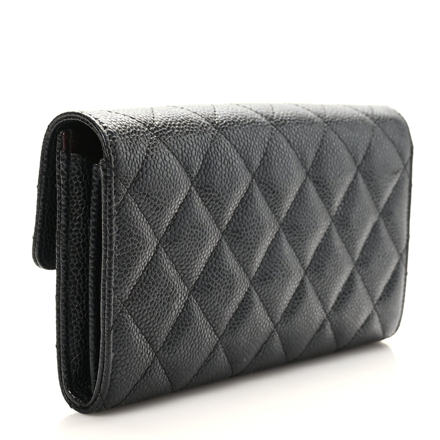 Caviar Quilted Large Gusset Flap Wallet Black