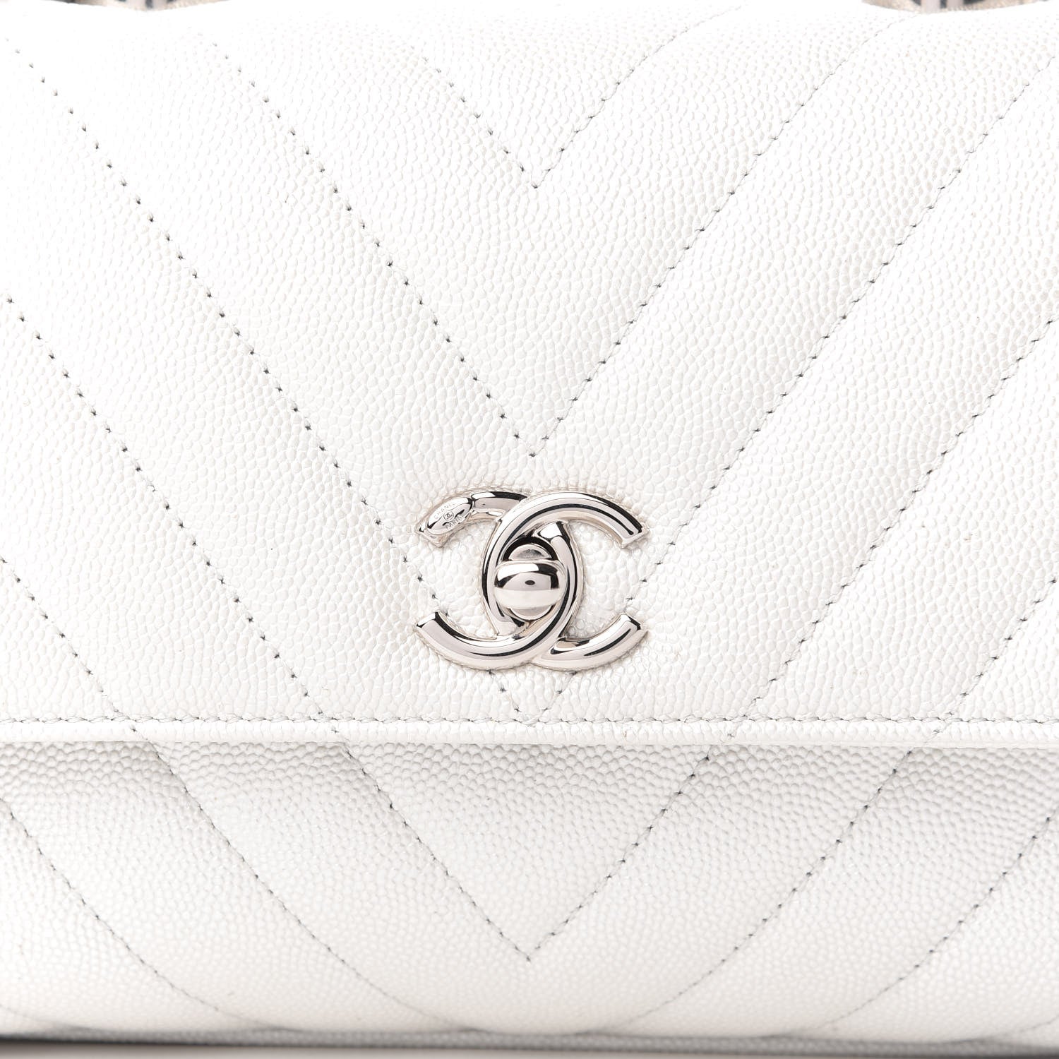 Chanel Iridescent Caviar Chevron Quilted Mini Coco Handle Flap White 10 of 10
