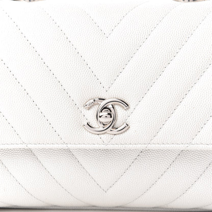 Chanel Iridescent Caviar Chevron Quilted Mini Coco Handle Flap White 10 of 10