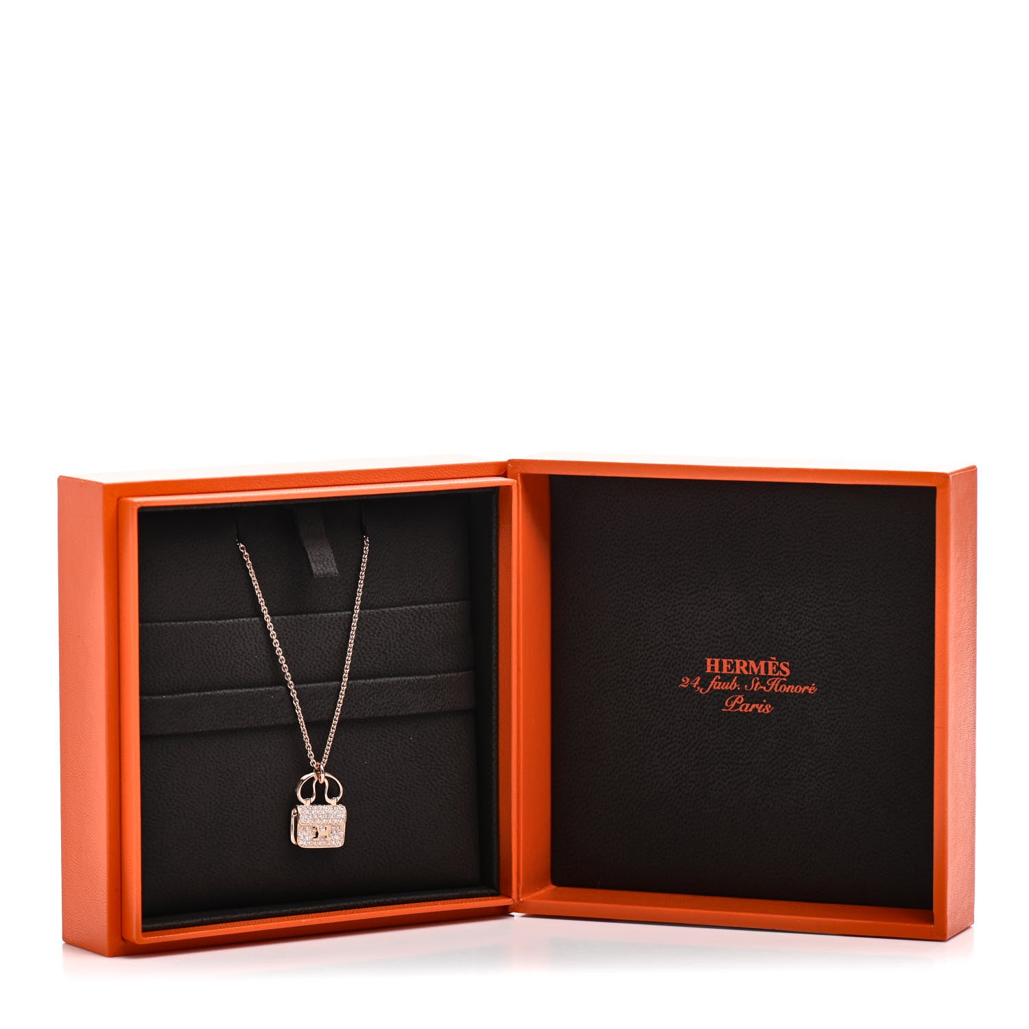 Hermes 18K Rose Gold Diamond Constance Amulette Pendant Necklace 6 of 6