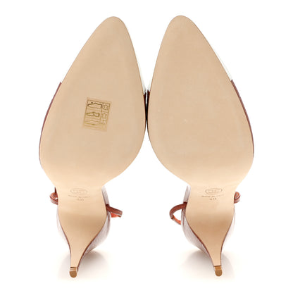 Chanel Calfskin Crocodile Embossed Patent Cap Toe Slingback Pumps 40 Dark Red White 6 of 10