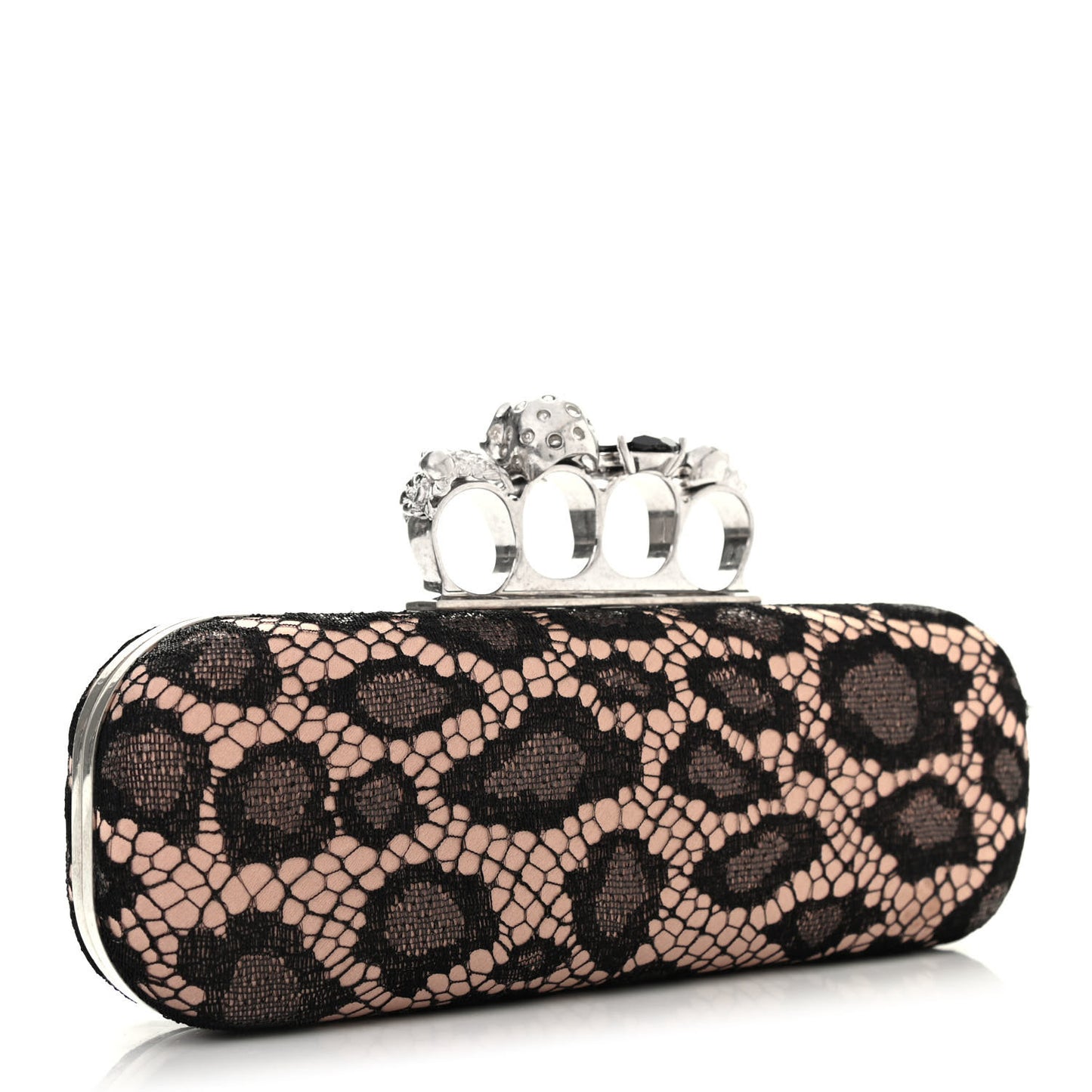 Lace Leopard Knuckle Duster Clutch Black Beige