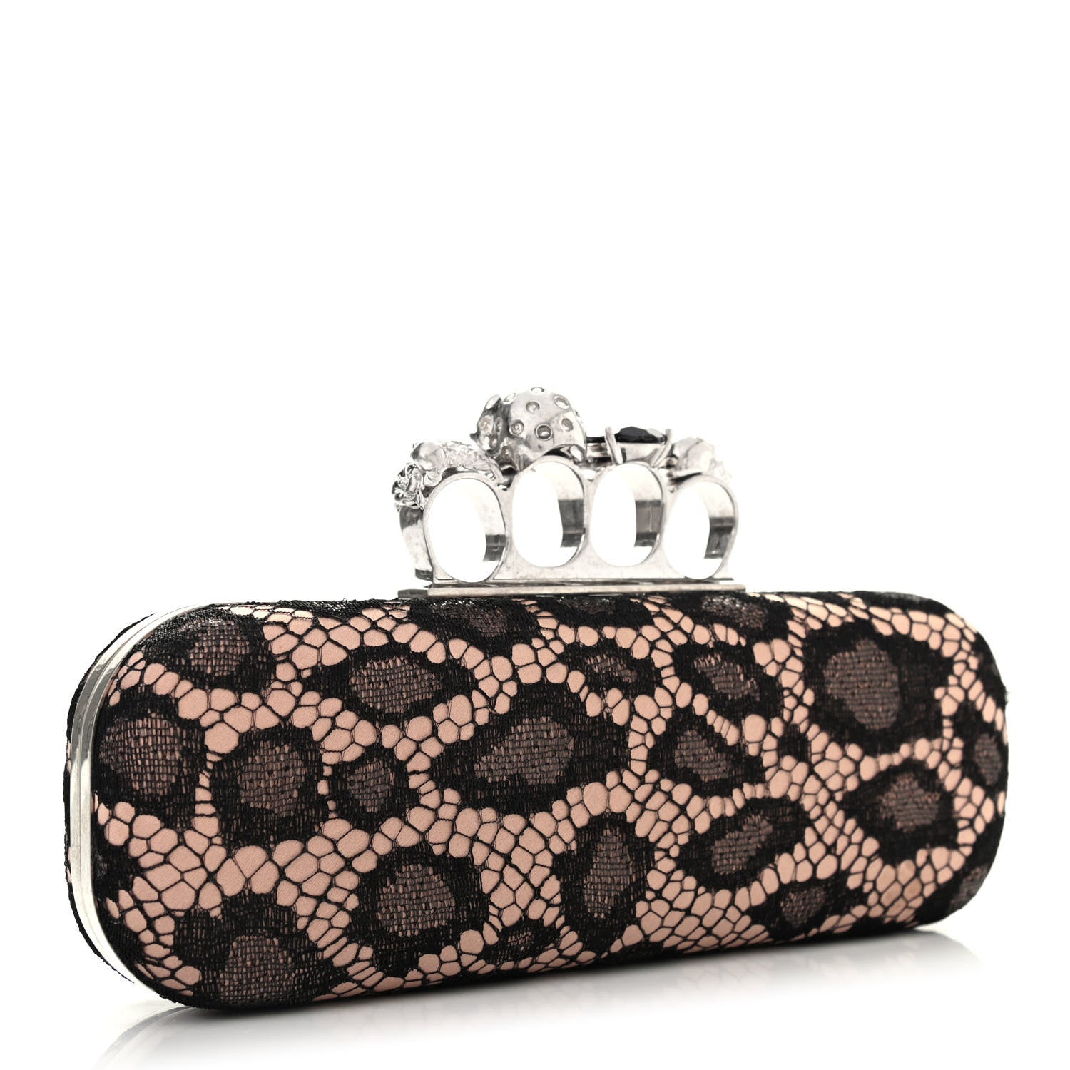 Alexander McQueen Lace Leopard Knuckle Duster Clutch Black Beige 4 of 11