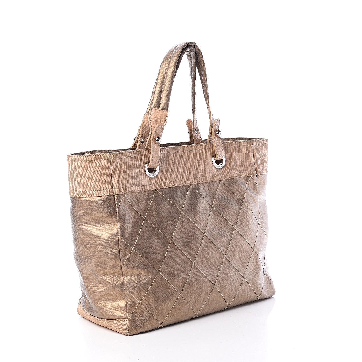 Chanel Metallic Coated Canvas Large Paris Biarritz Tote Gold 2 of 9