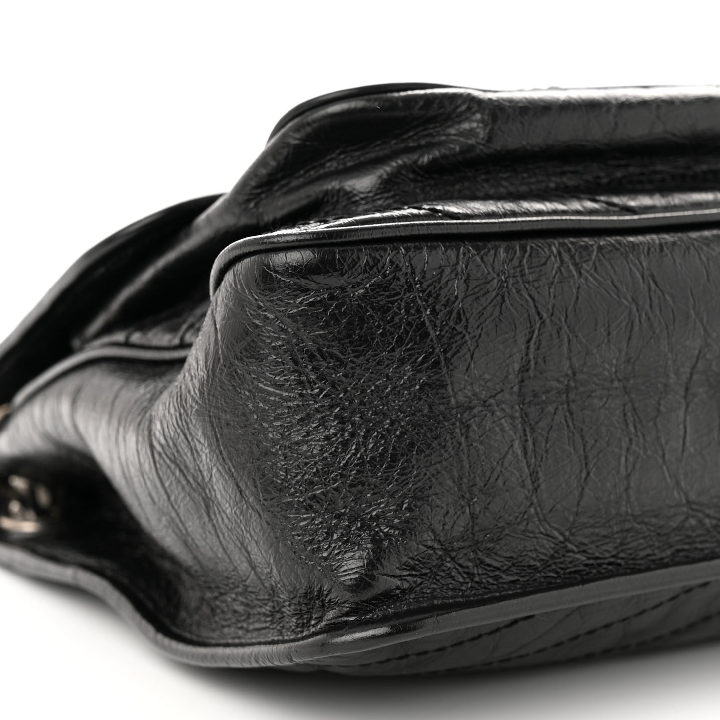 Crinkled Calfskin Matelasse Monogram Large Niki Chain Satchel Black
