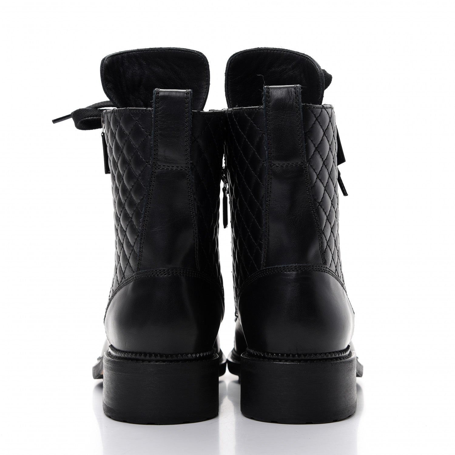 Chanel Calfskin Quilted Lace Up Combat Boots 40.5 Black 8 of 11