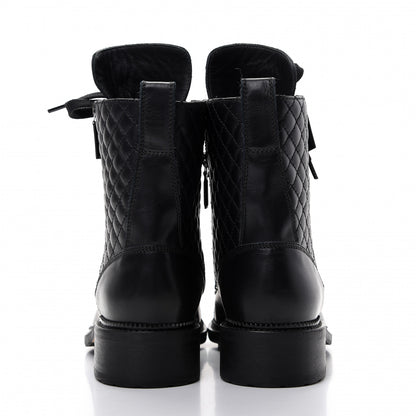Chanel Calfskin Quilted Lace Up Combat Boots 40.5 Black 8 of 11