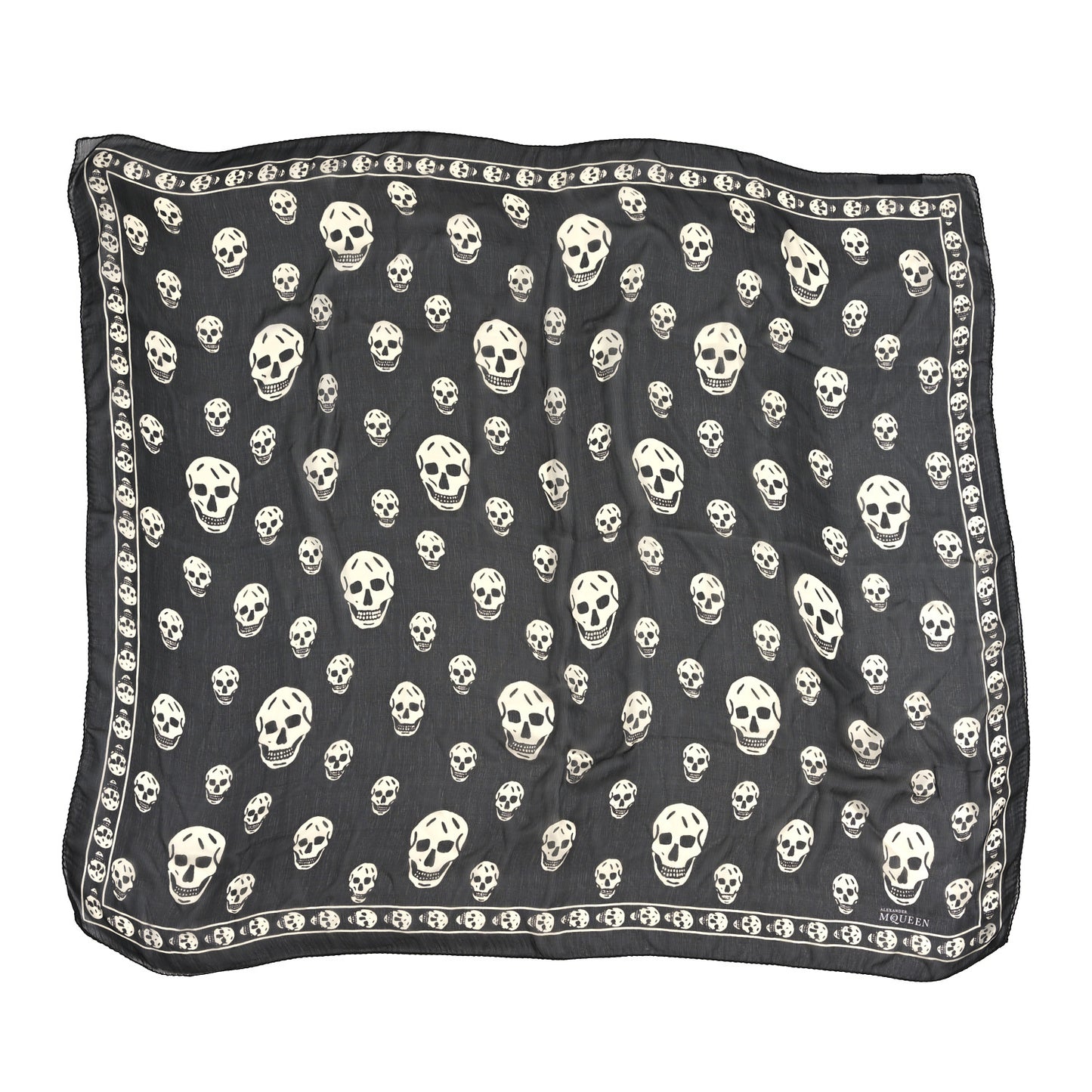 Silk Chiffon Skull Scarf Black Ivory