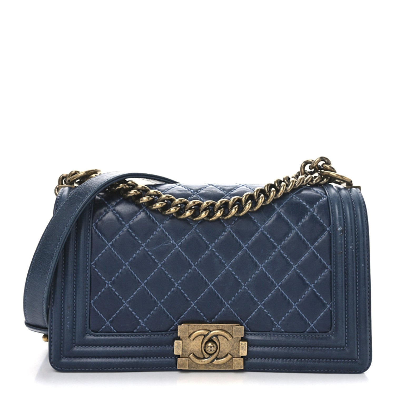 Chanel Glazed Calfskin Quilted Medium Boy Flap Blue 1 of 10