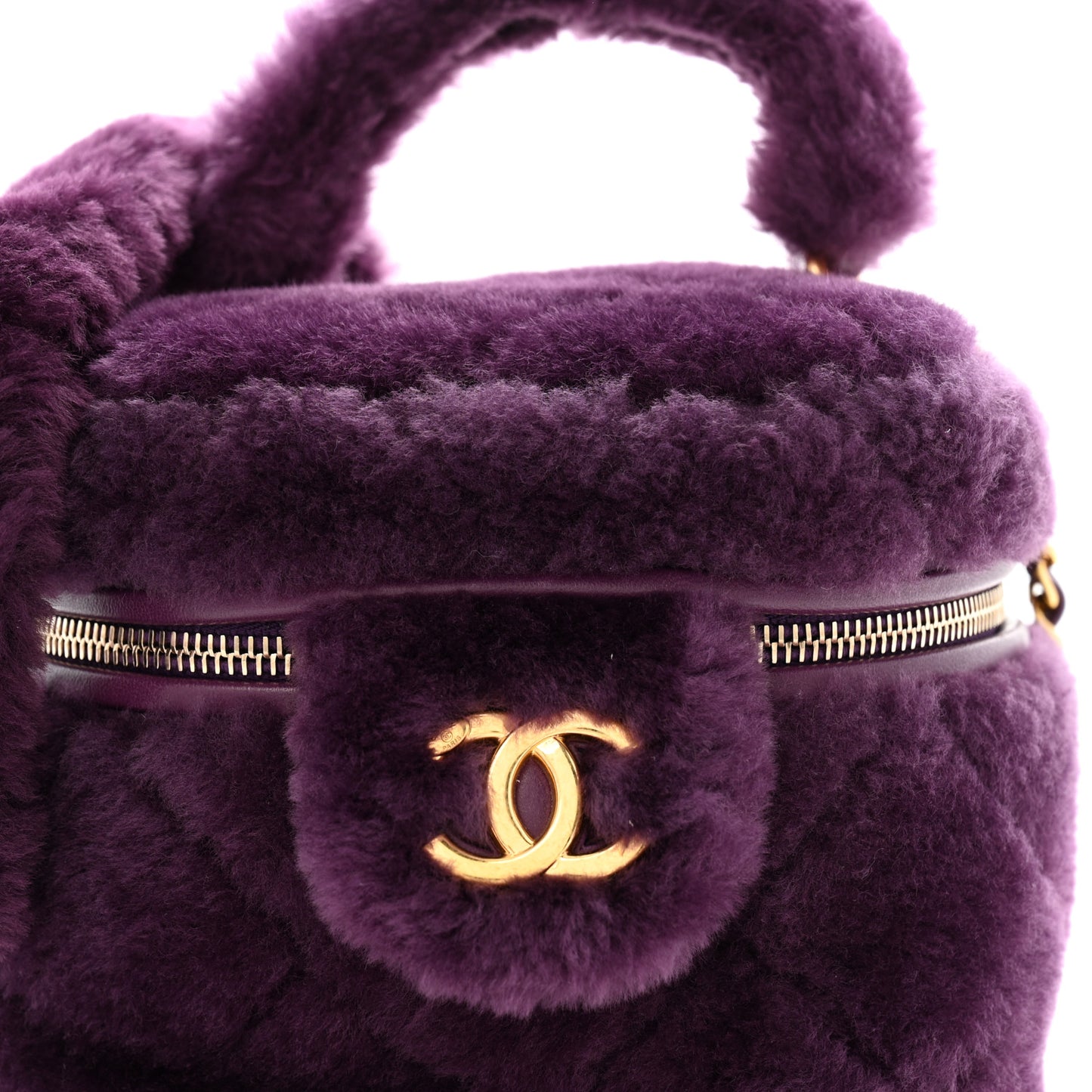 Shearling Lambskin Quilted Small Vanity Case Purple