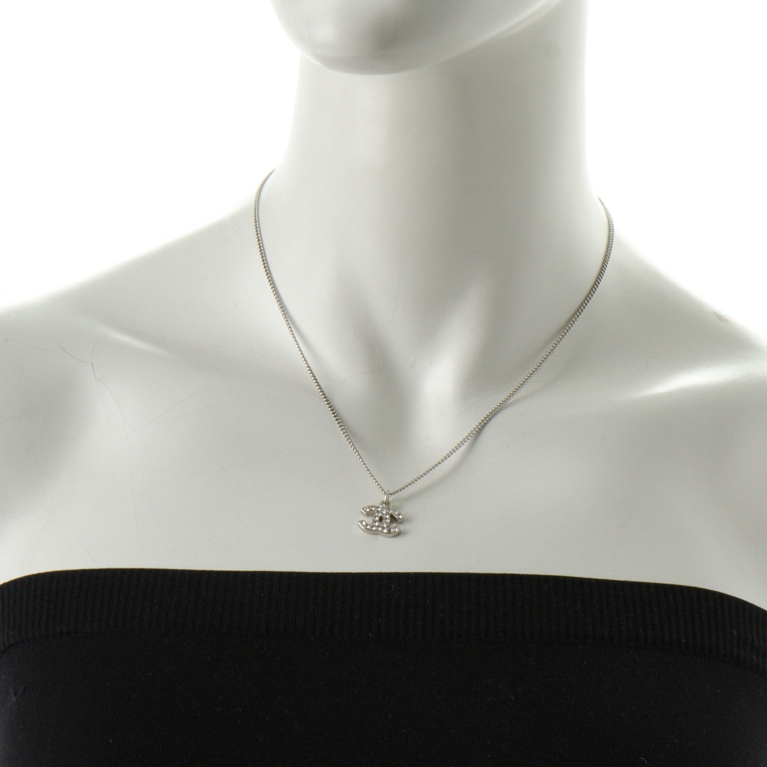 Chanel Crystal Timeless CC Necklace Silver 2 of 5