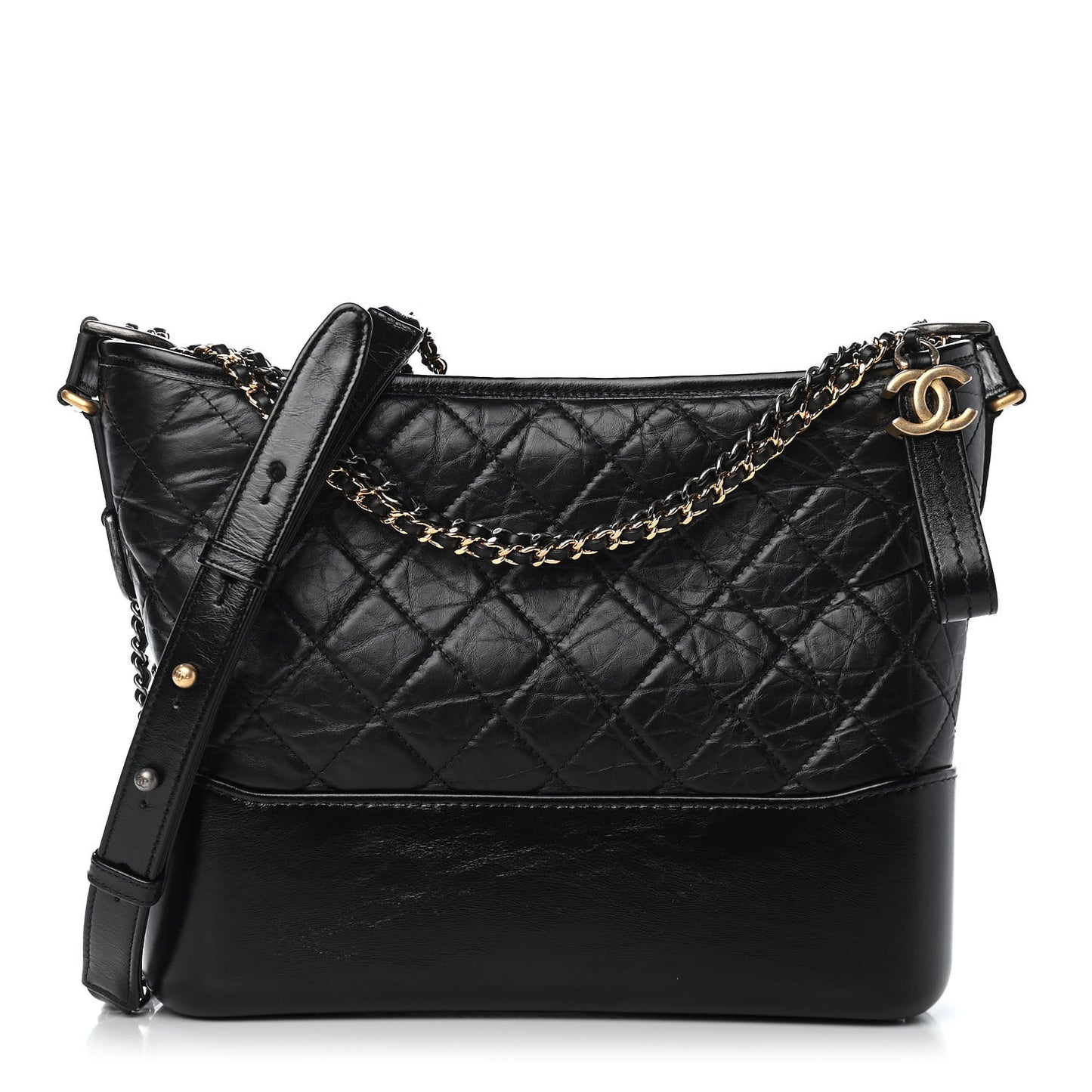 Aged Calfskin Quilted Medium Gabrielle Hobo Black