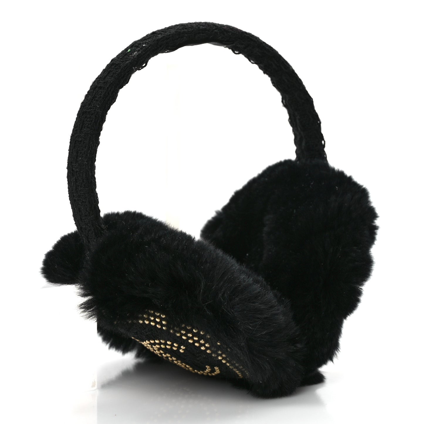 Shearling Tweed Studded CC Ear Muffs Black