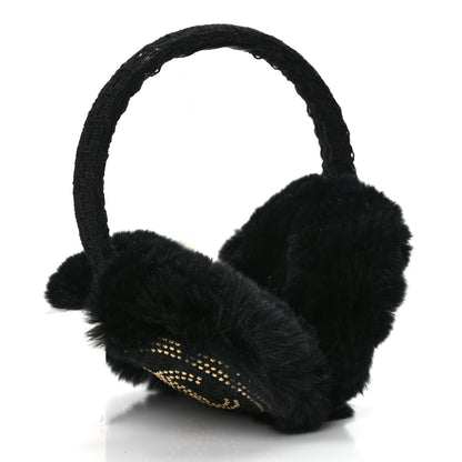 Chanel Shearling Tweed Studded CC Ear Muffs Black 3 of 6
