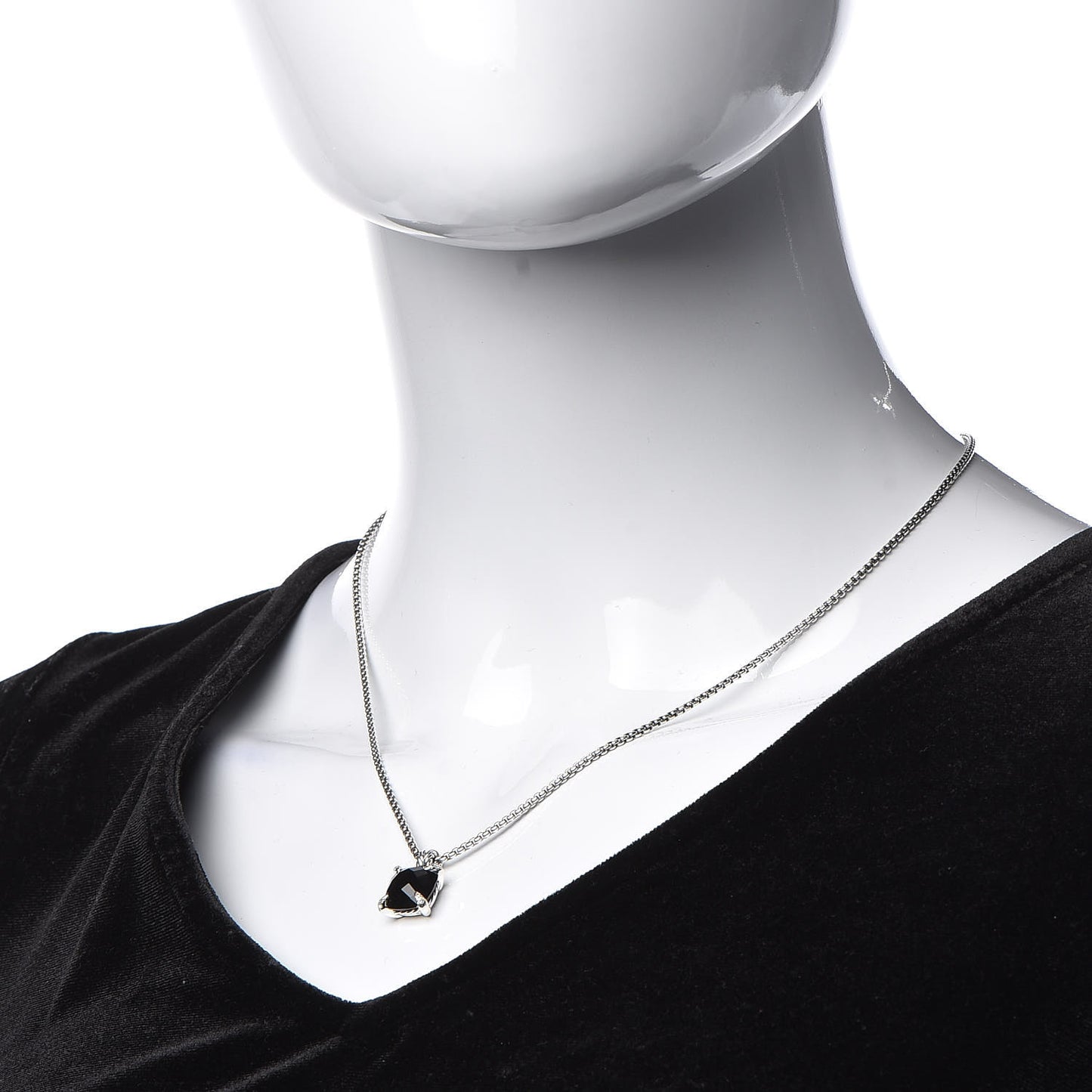 Sterling Silver Diamond Black Onyx 11mm Chatelaine Pendant Necklace