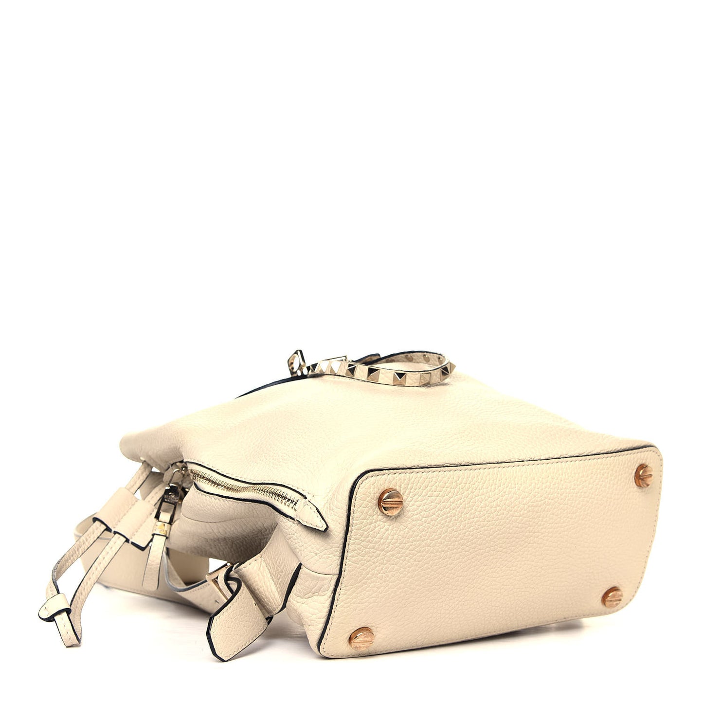 Pebbled Calfskin Rockstud Drawstring Backpack Ivory