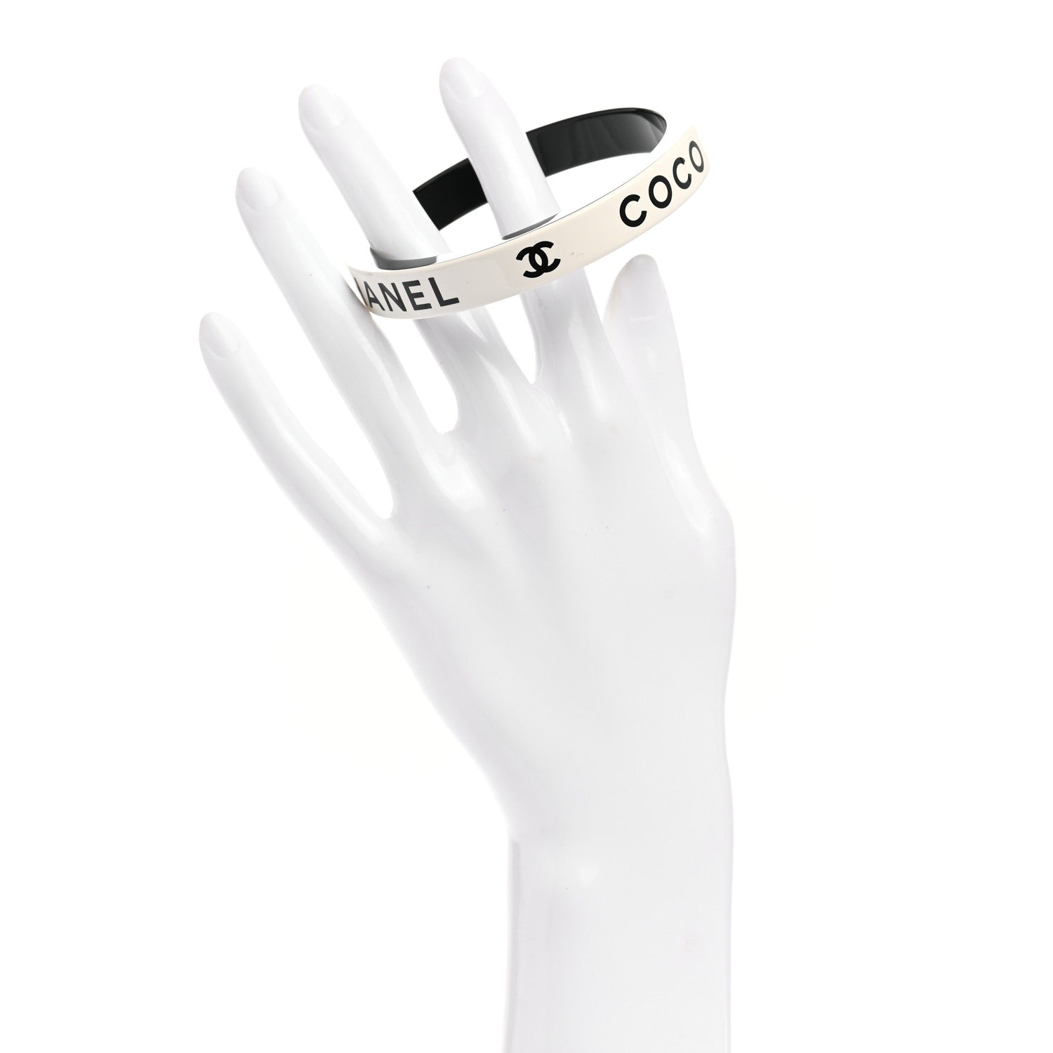 Chanel Resin Logo Bangle Bracelet White Black 2 of 5