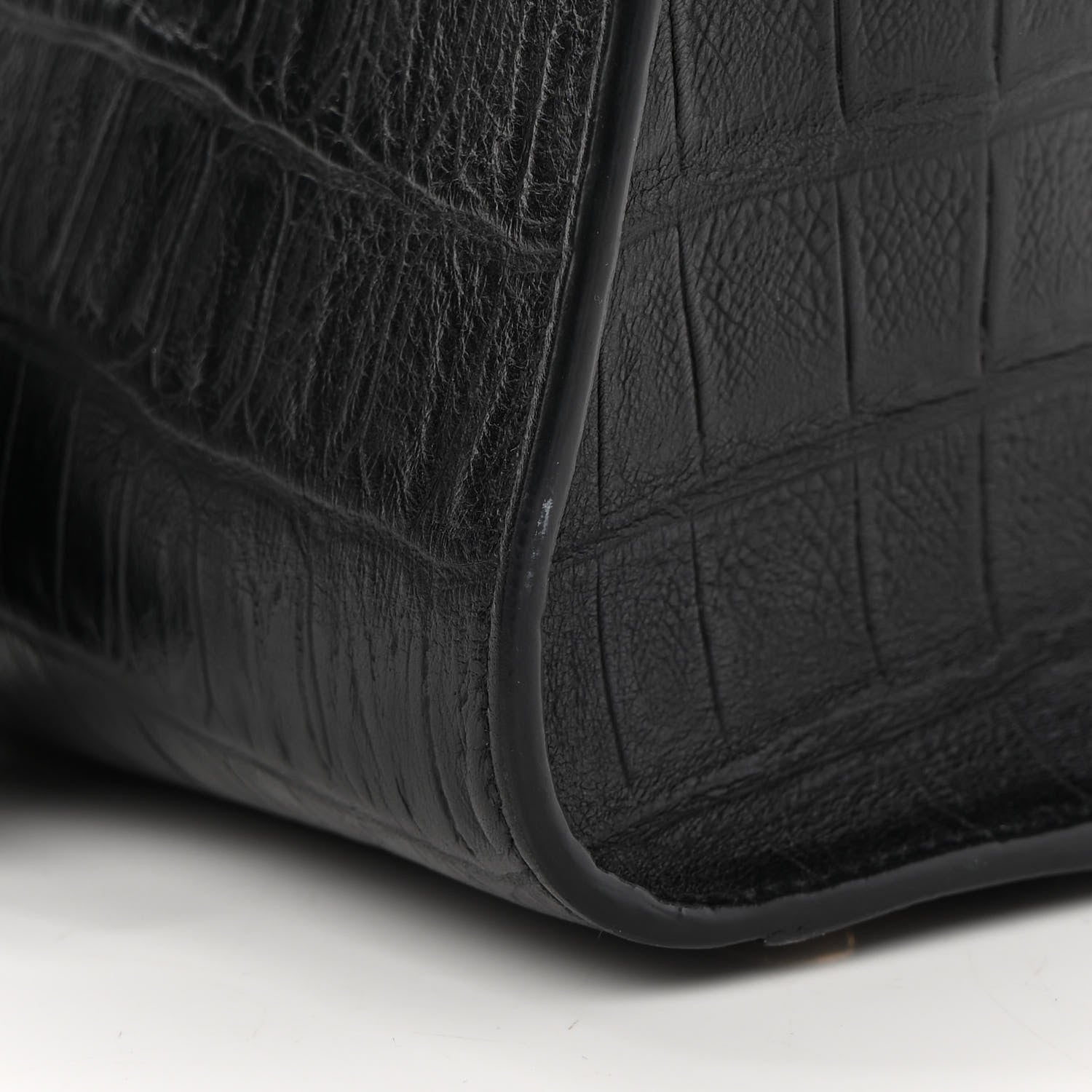 Saint Laurent Calfskin Crocodile Embossed Monogram Baby Cabas Black 10 of 11