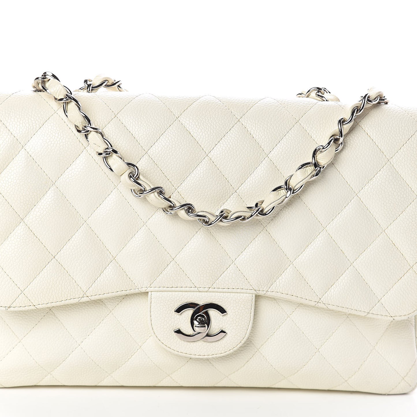 Caviar Quilted Jumbo Single Flap White