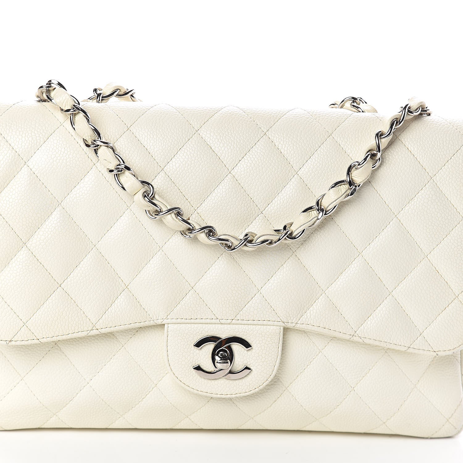 Chanel Caviar Quilted Jumbo Single Flap White 9 of 13