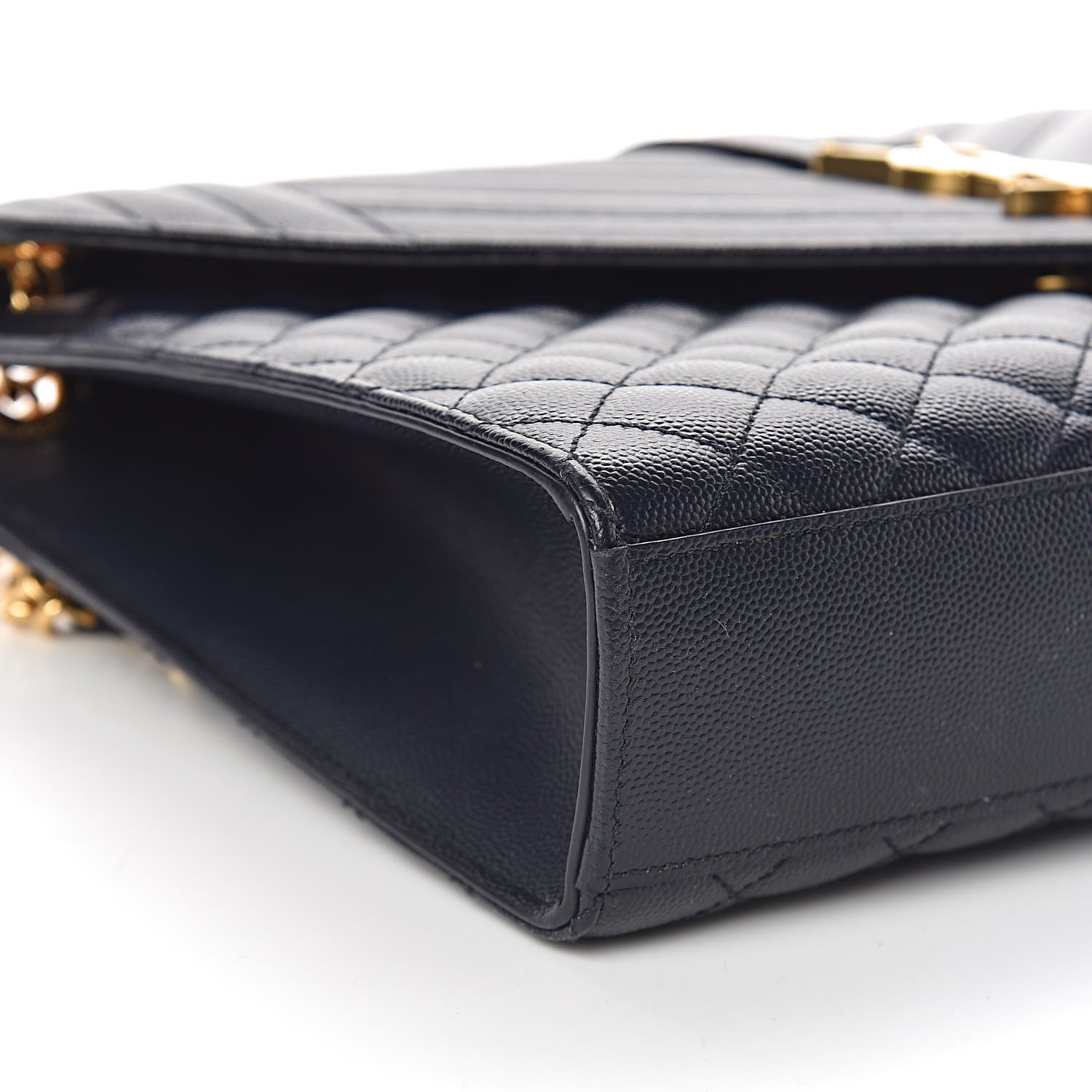 Saint Laurent Grain De Poudre Mixed Matelasse Large Triquilt Monogram Satchel Deep Marine 16 of 25