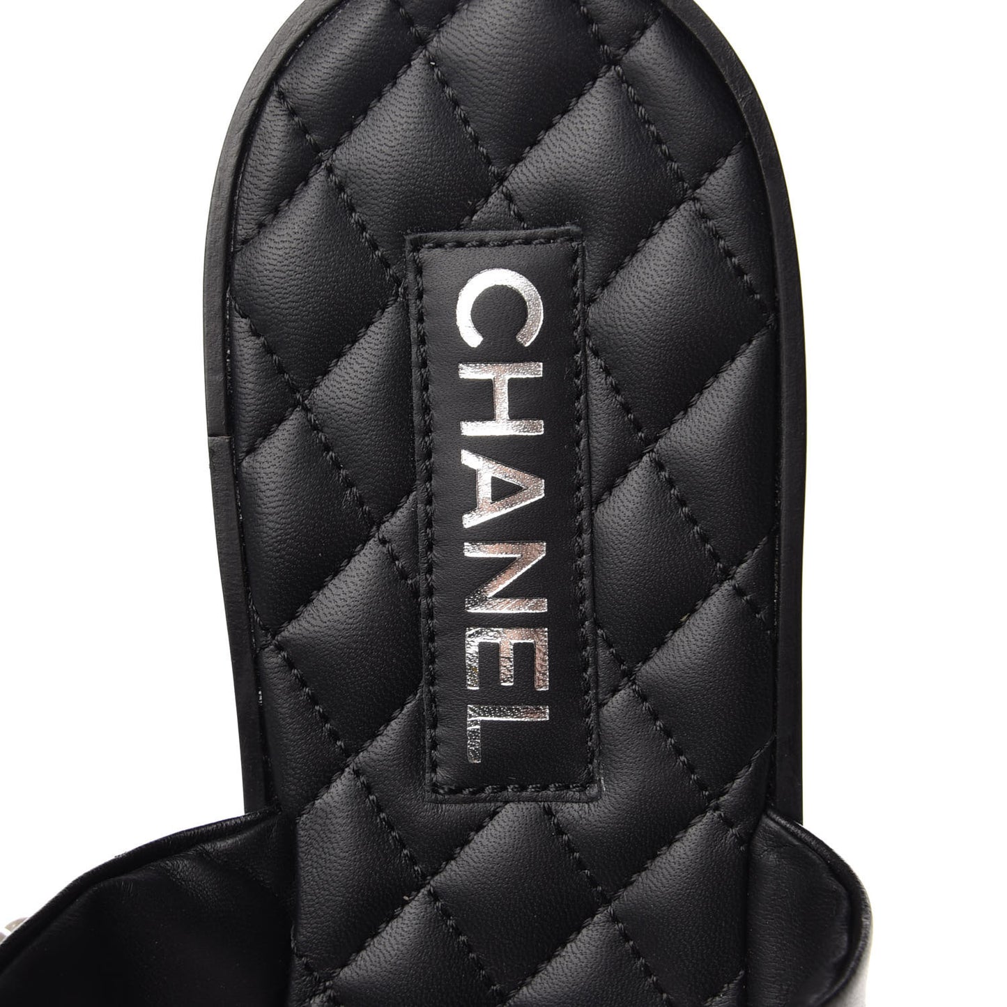 Pearl Lambskin Chain Flat Sandals 41 Black