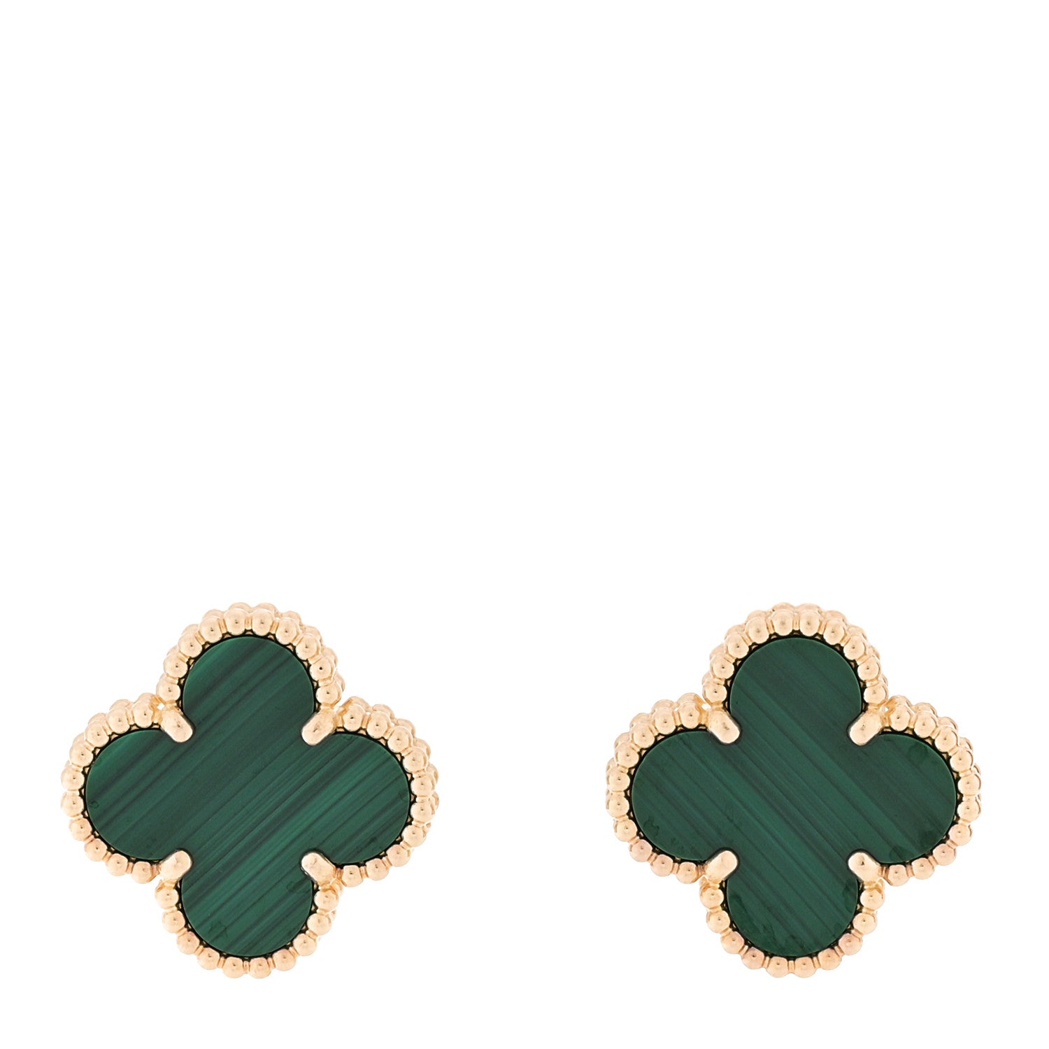 Van Cleef & Arpels 18K Yellow Gold Malachite Vintage Alhambra Earrings 1 of 5