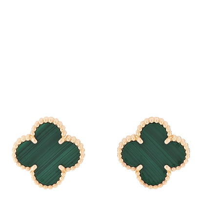 Van Cleef & Arpels 18K Yellow Gold Malachite Vintage Alhambra Earrings 1 of 5