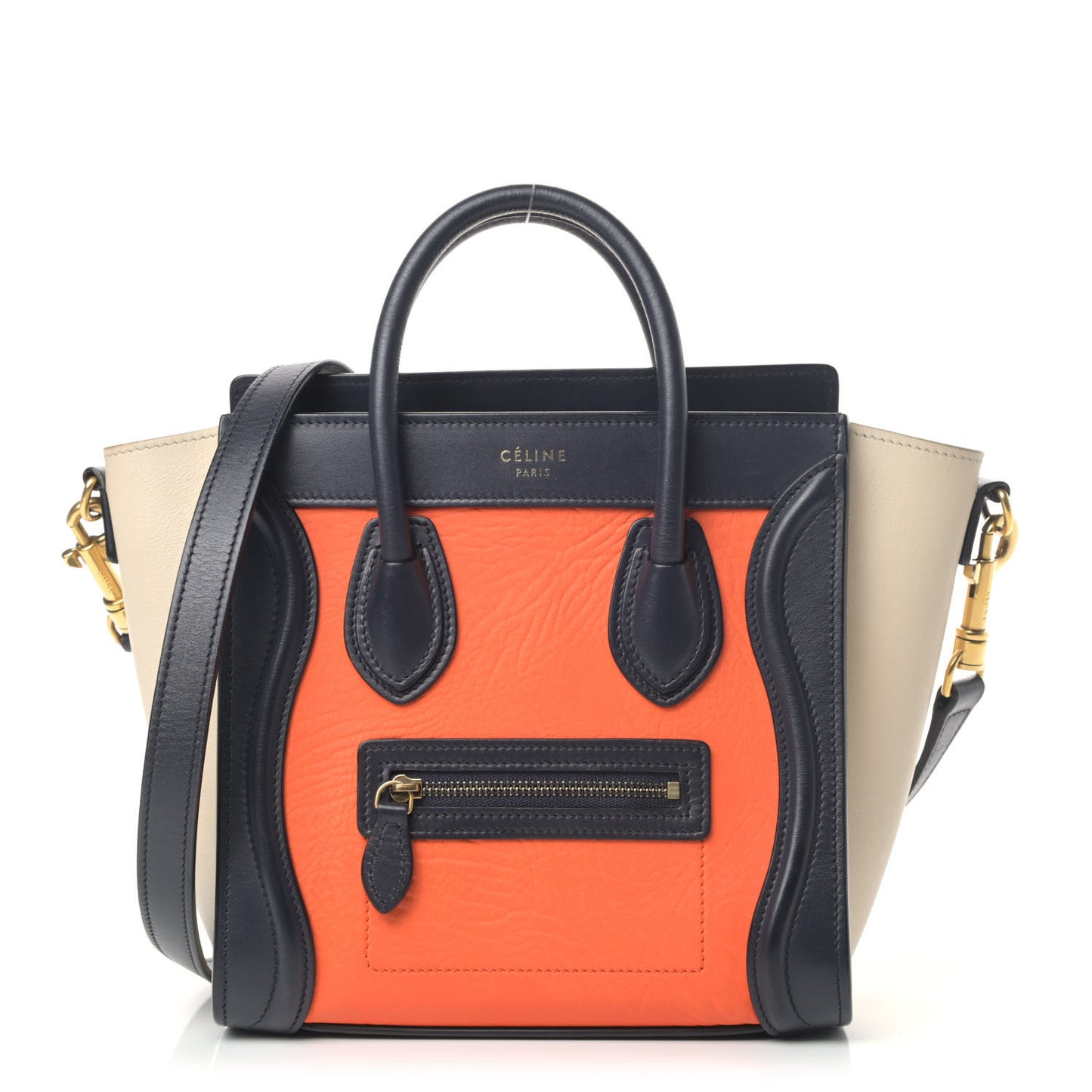 Elephant Calfskin Nano Tri-Color Luggage Bright Orange