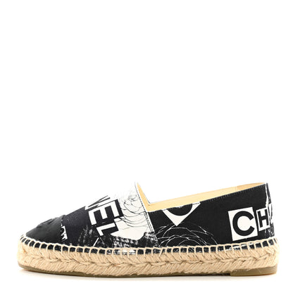 Chanel Printed Canvas Grosgrain 31 Rue Cambon Espadrilles 36 Black White 1 of 11