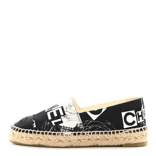 Printed Canvas Grosgrain 31 Rue Cambon Espadrilles 36 Black White