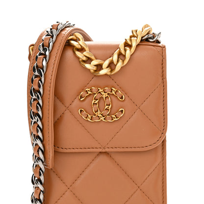 Chanel Lambskin Quilted Chanel 19 Phone Holder With Chain Brown 9 of 14
