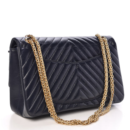 Chanel Aged Calfskin Chevron Quilted 2.55 Reissue 226 Flap Navy Blue 3 of 11