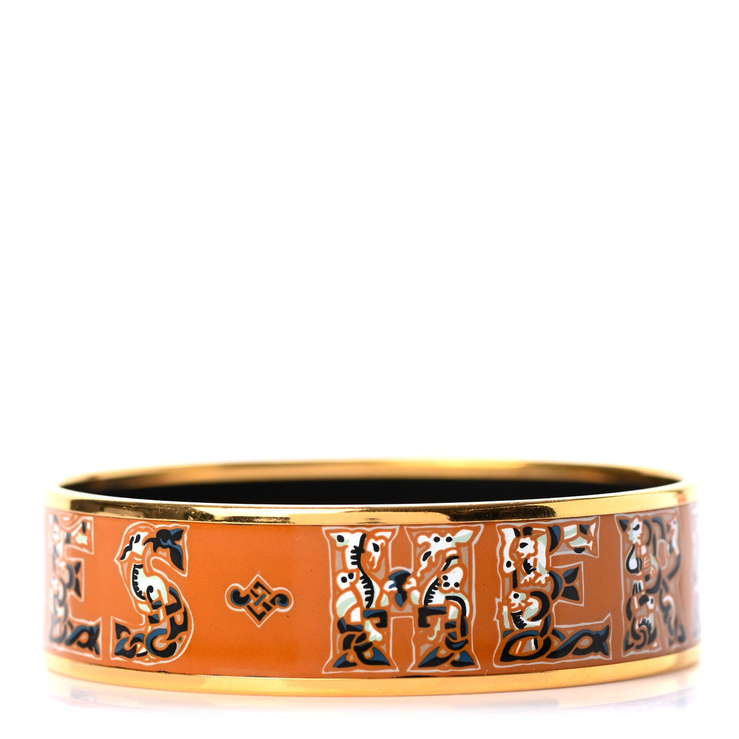 Hermes Enamel Printed Alphabet Russe Wide Bracelet 70 Potiron 1 of 5