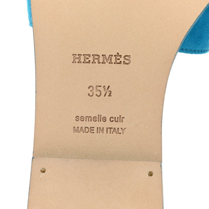 Hermes Suede Goatskin Oran Sandals 35.5 Bleu Thalassa 6 of 9