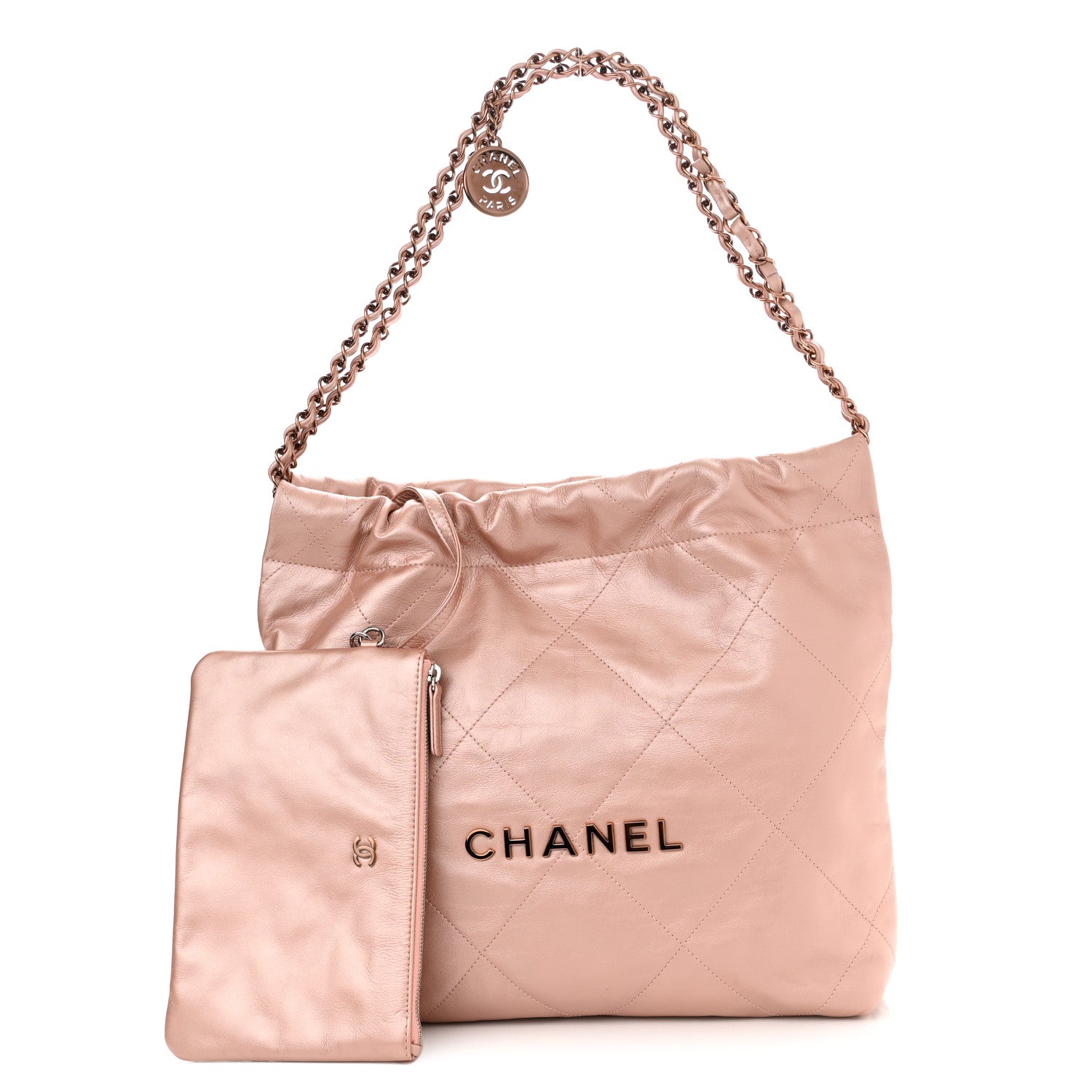Chanel Metallic Calfskin Quilted Small Chanel 22 Pink 1 of 12
