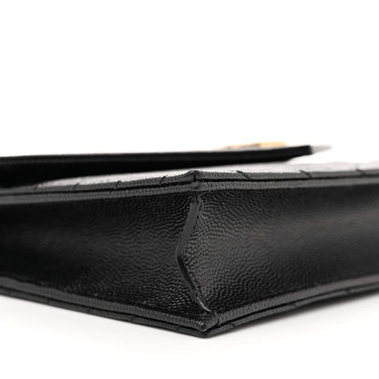 Saint Laurent Grain De Poudre Matelasse Chevron Monogram Envelope Chain Wallet Black 9 of 11