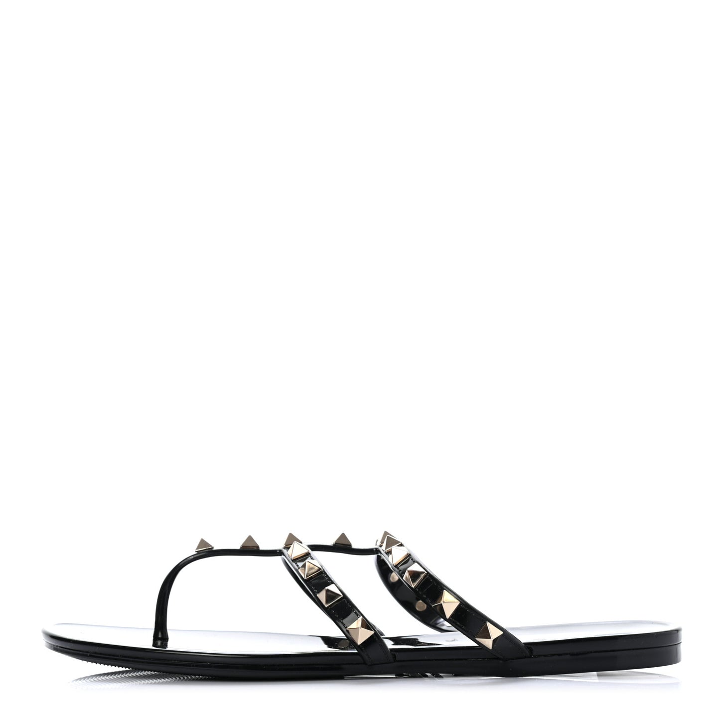 PVC Jelly Rockstud Caged Flat Thong Sandals 37 Black