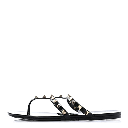 Valentino Garavani PVC Jelly Rockstud Caged Flat Thong Sandals 37 Black 1 of 7