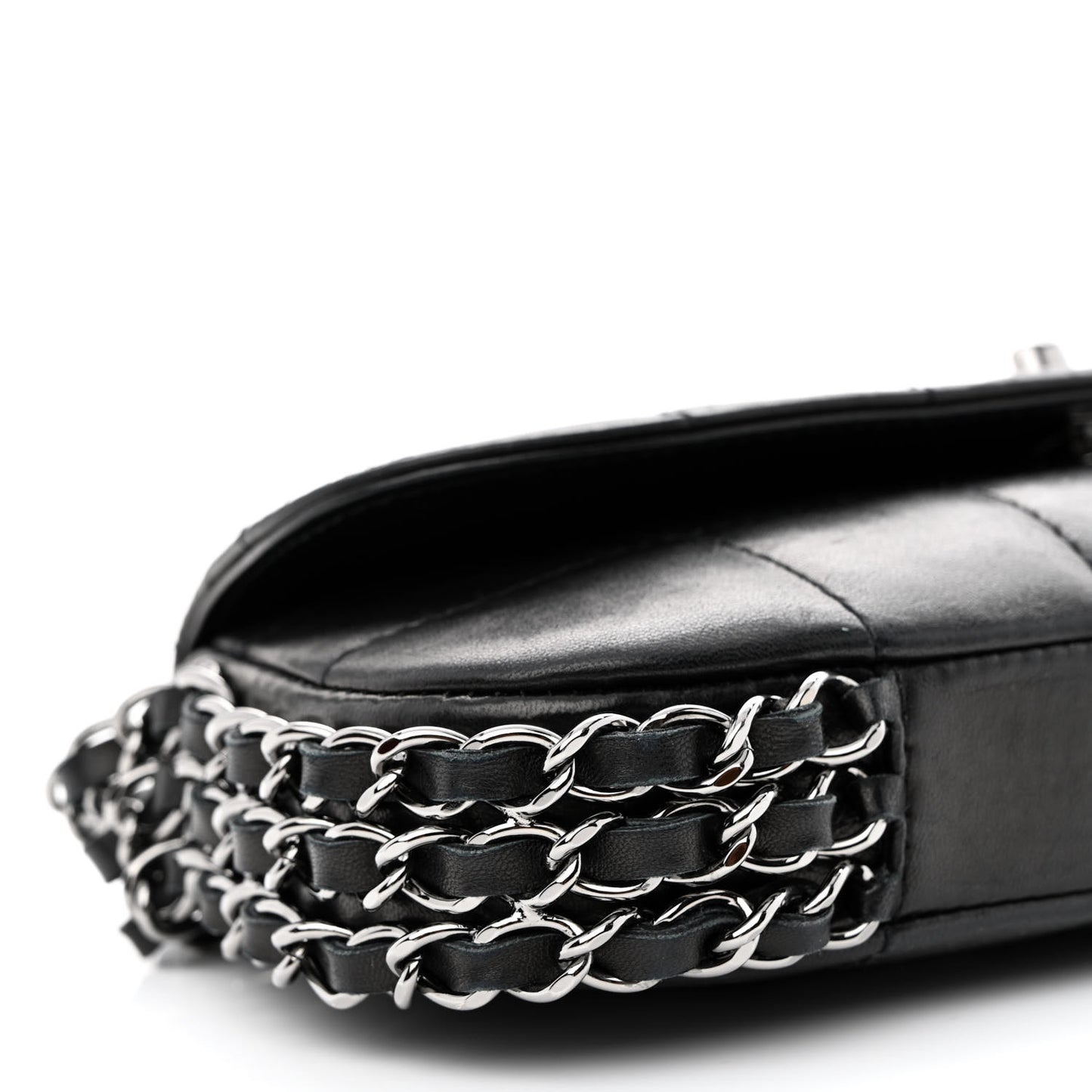 Lambskin Chocolate Bar Quilted Lambskin 3 Chain Flap Black