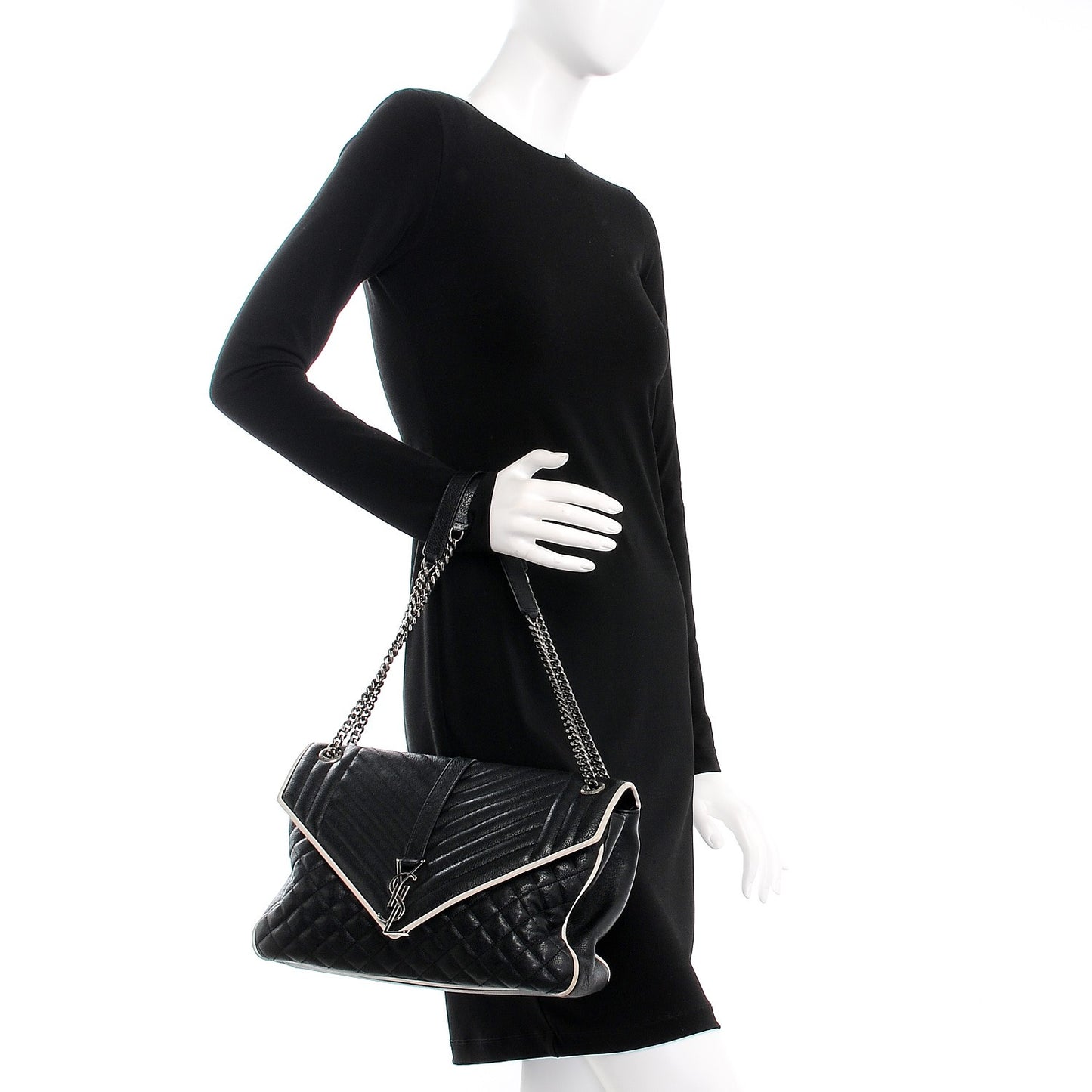 Calfskin Mixed Matelasse Triquilt Large Monogram Envelope Satchel Black White