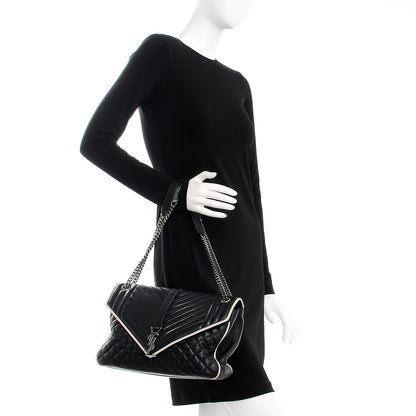 Saint Laurent Calfskin Mixed Matelasse Triquilt Large Monogram Envelope Satchel Black White 2 of 13