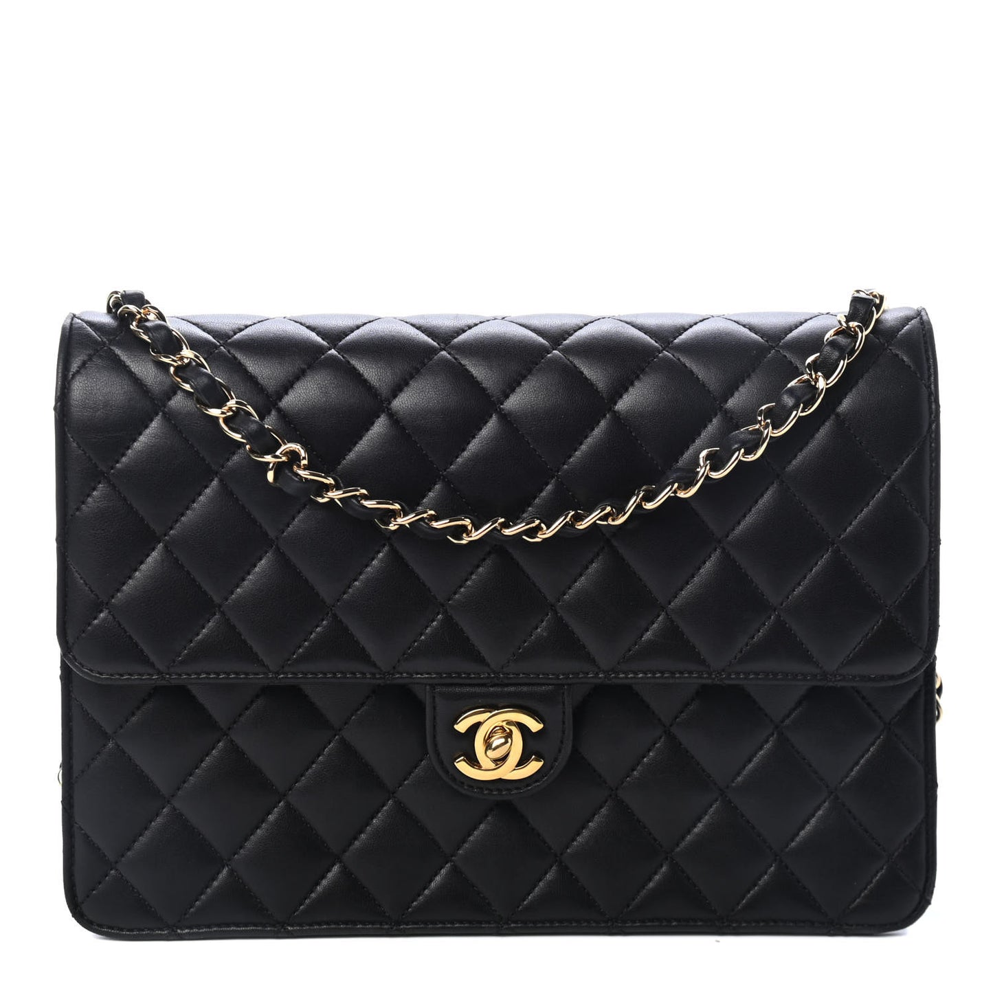 Lambskin Quilted Medium Single Flap Black