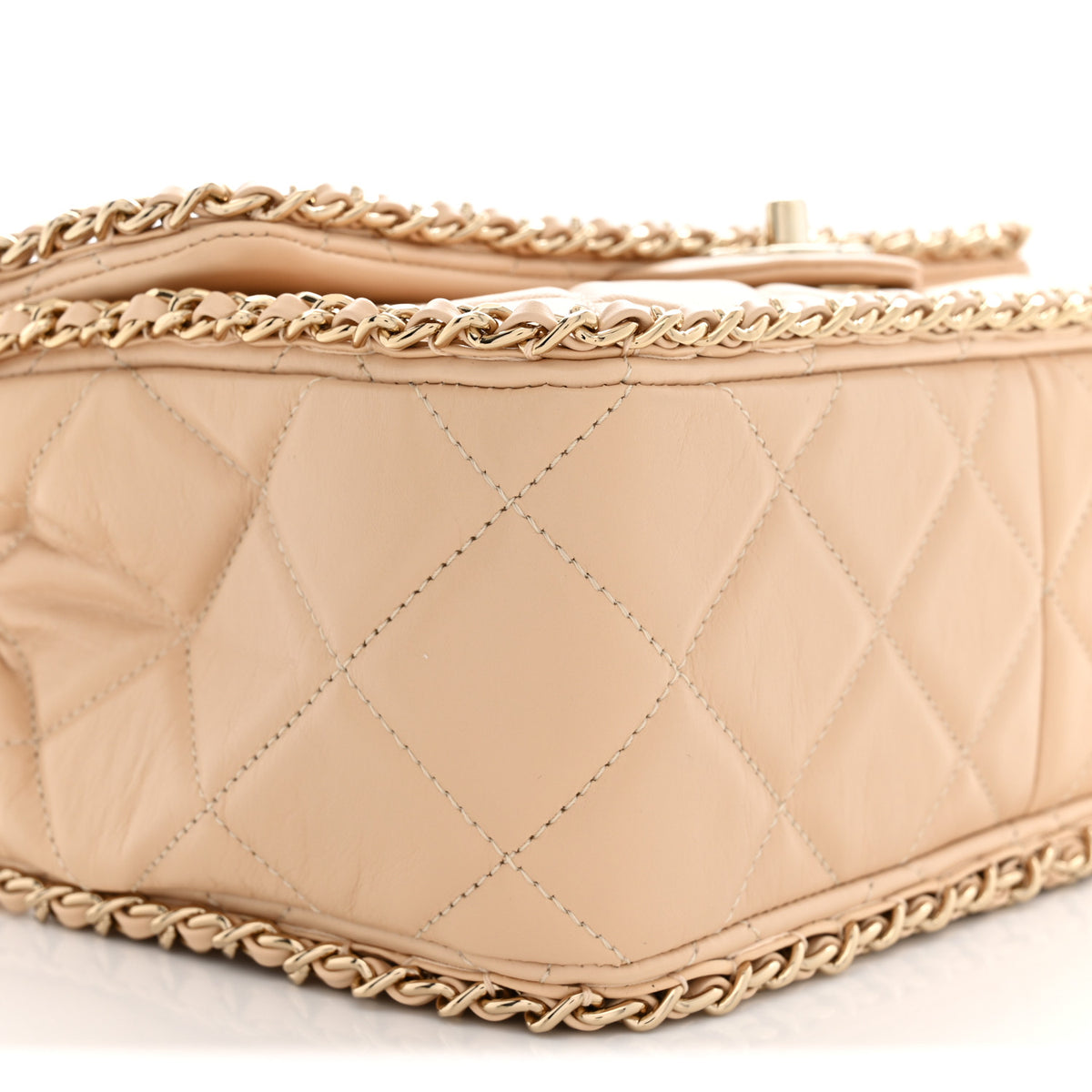 Chanel Crumpled Calfskin Medium Chain All Over Flap Beige 9 of 11