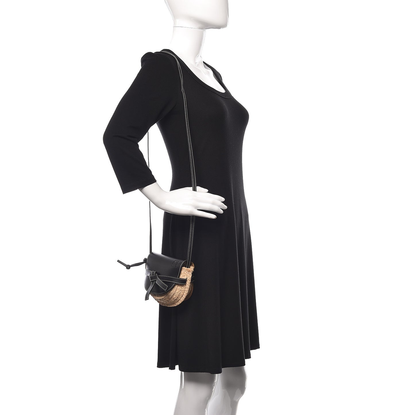 Calfskin Raffia Mini Gate Crossbody Bag Natural Black
