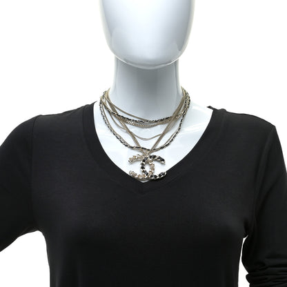 Chanel Pearl Lambskin Chain CC Multi Strand Necklace Gold Black 2 of 6