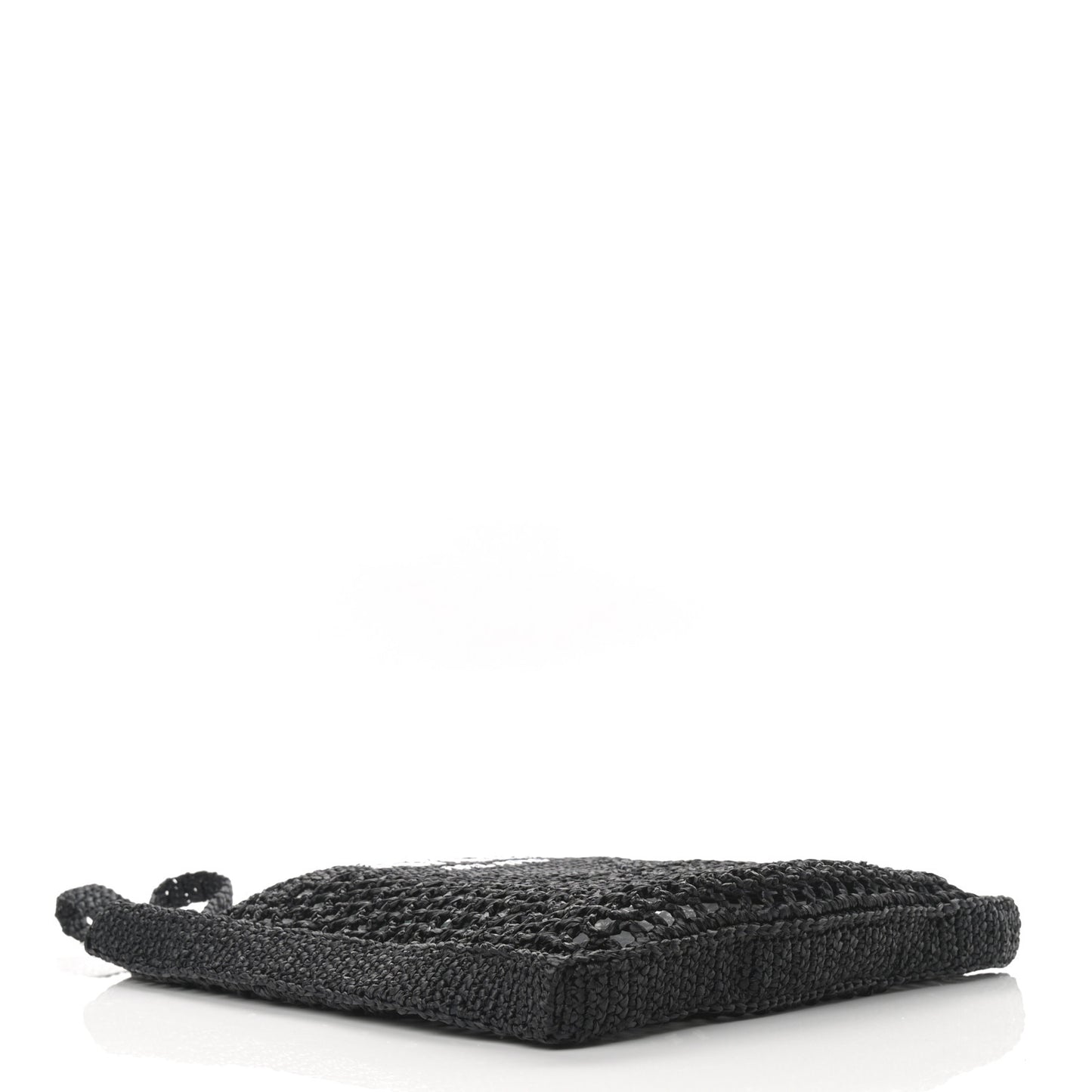 Yarn Raffia Effect Crochet Logo Embroidered Tote Bag Black