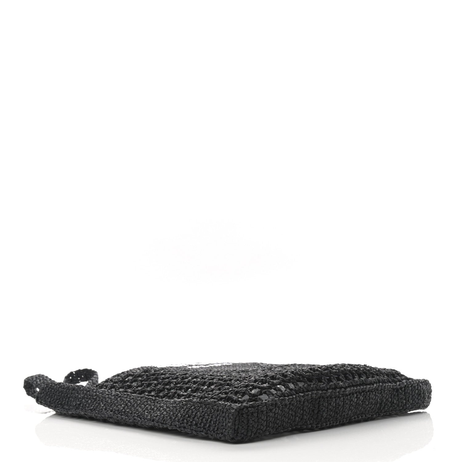 Prada Yarn Raffia Effect Crochet Logo Embroidered Tote Bag Black 4 of 10