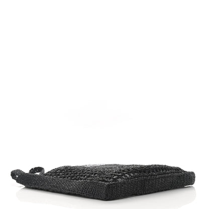 Prada Yarn Raffia Effect Crochet Logo Embroidered Tote Bag Black 4 of 10