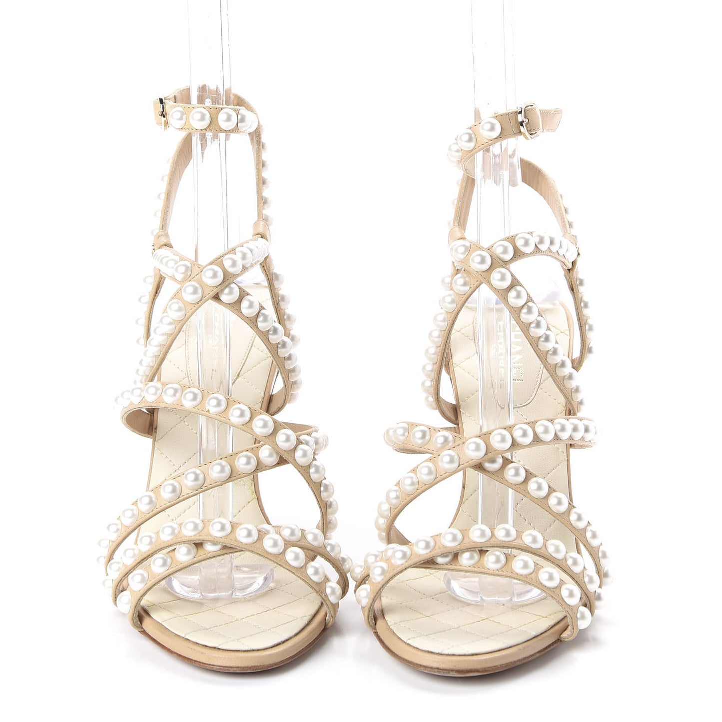 Goatskin Quilted Pearl Sandals 36.5 Beige